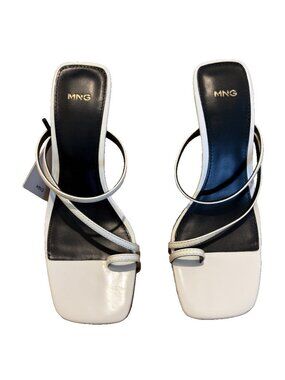NWT Mango White Square Toe Toe-Loop Wedge Sandals Size 37